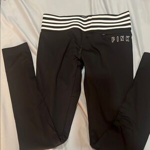 PINK Victoria's Secret Black ultimate Leggings with Striped Waistband
